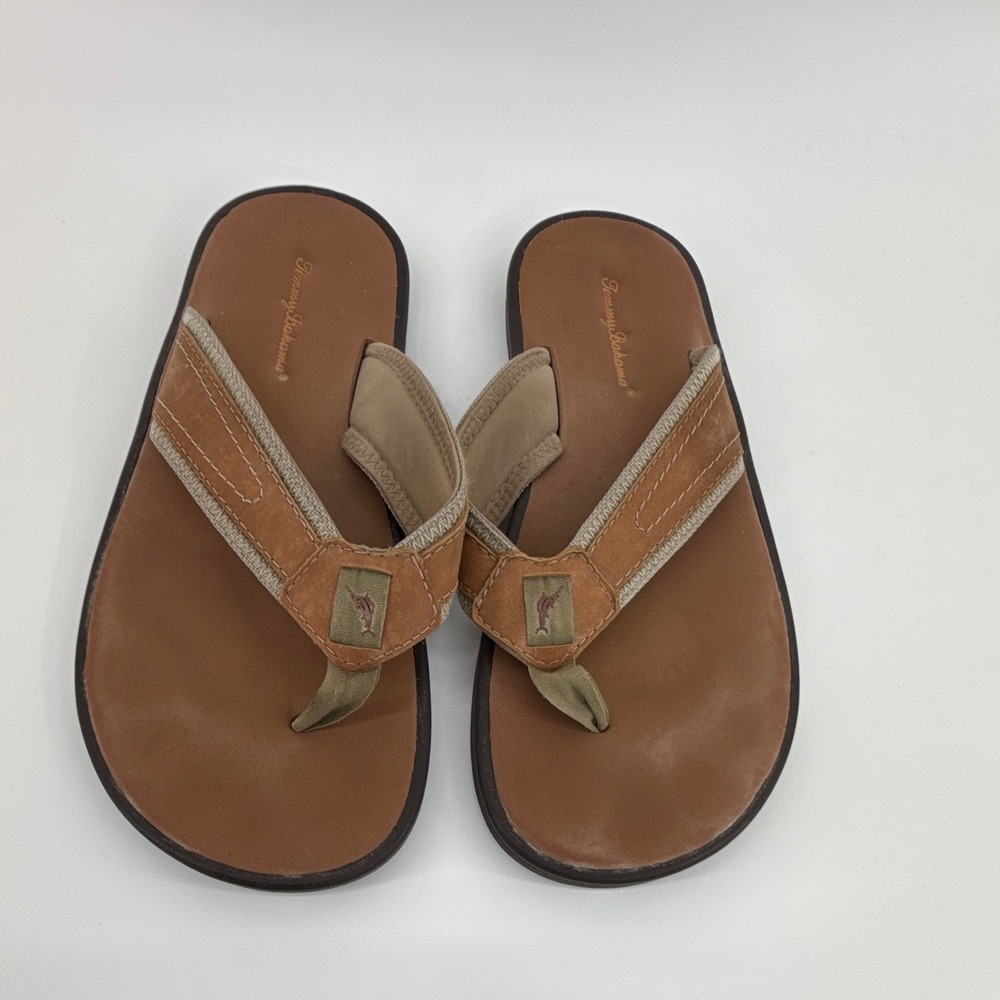Tommy Bahama flip flops men's 10 Anchors Away leather brown resort travel beach